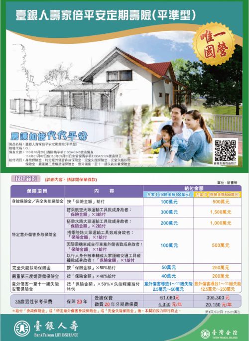 家倍平安定期壽險DM